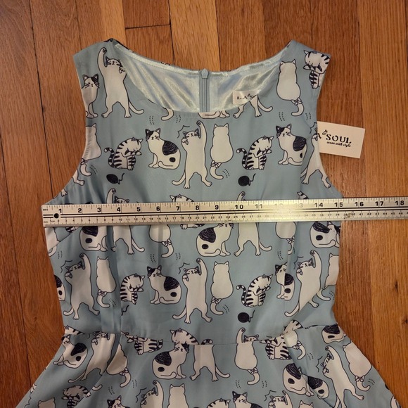 LA Soul Women's Sleeveless A-Line Dress Blue All Over Cute Cat Print Sz S, NWT! - Picture 8 of 12